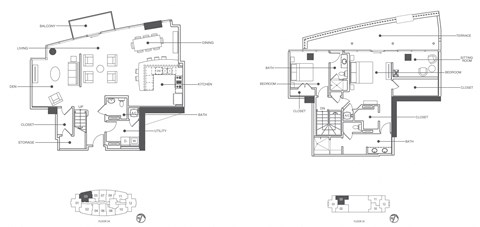 Floor plan for 2 beds, 2.5 baths, 2150 sqft